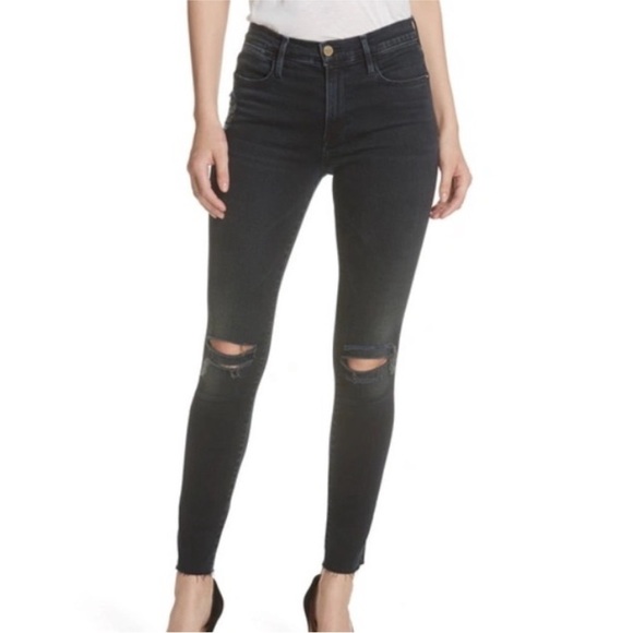 Frame Denim Denim - Frame Le High Skinny Distressed Ankle Jeans in Dark Blue (Positano) size 27